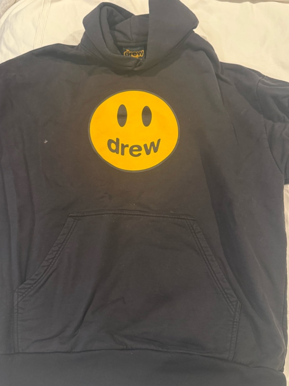 drew house Black Hoodie with Yellow Smiley Graphic